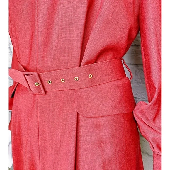 Emilia Wickstead Virgin Wool Burgundy Belted Jumpsuit